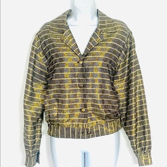 Vintage Jackets & Blazers - Vintage Retro 80’s Silk Gold Texture Bomber Jacket
